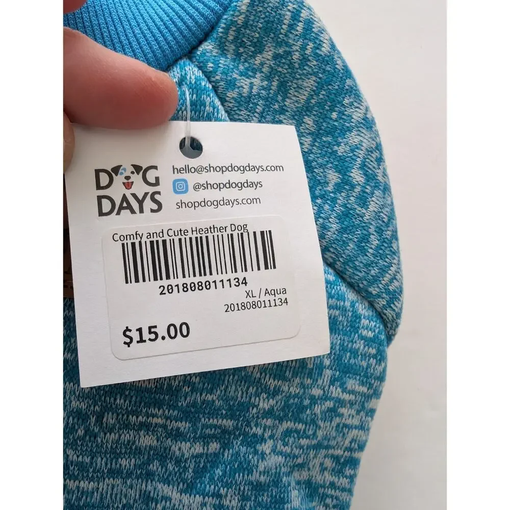 Dog Days Blue Marled Fleece Lined Knit Dog Sweatshirt Warm Winter Coat Patch XL